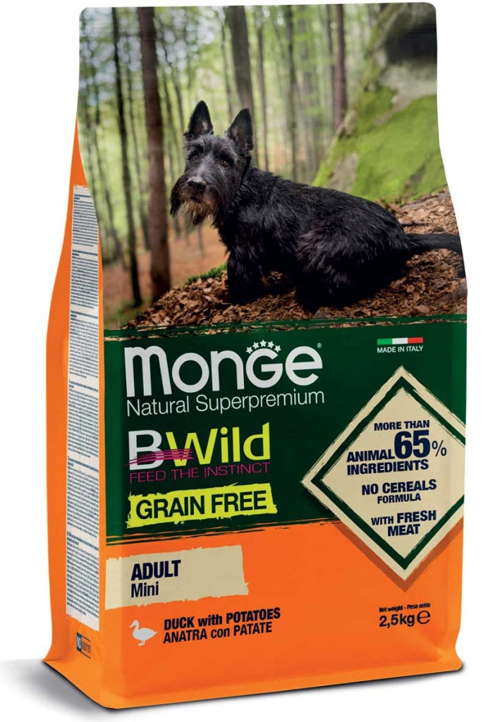 Monge BWild Grain Free Adult Mini Anatra con Patate 2,5kg - Cane Monge BWild Grain Free Adult Mini Anatra con Patate 2,5kg - Cane